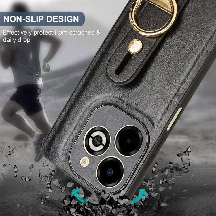 For Infinix Smart 8 Plus / Smart 8 Pro Wristband Leather Back Phone Case(Black)