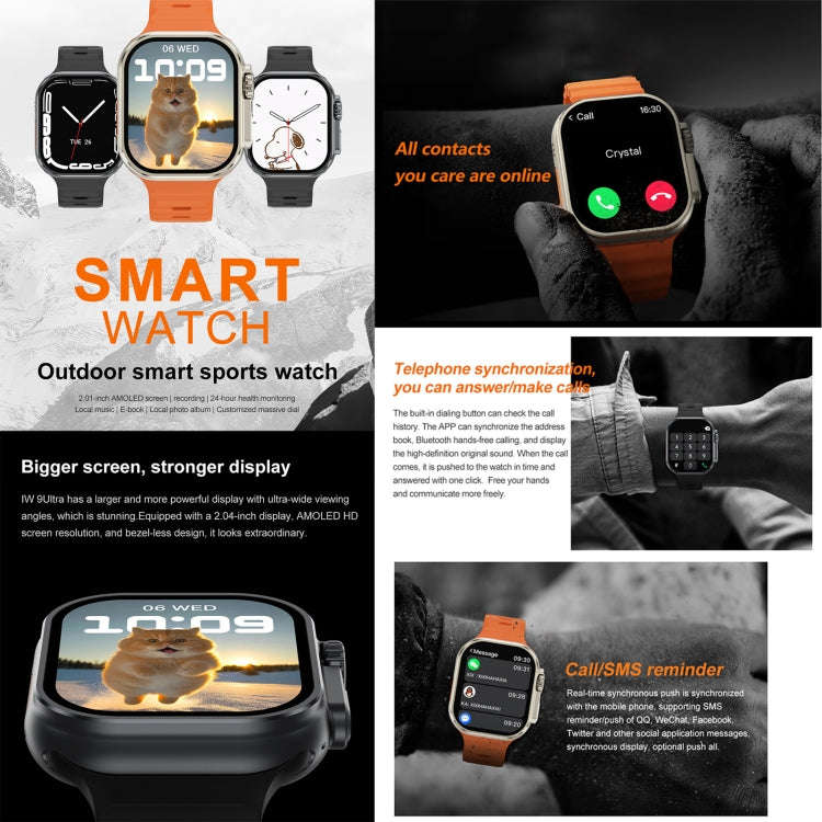 iW9 Ultra 2.04 inch Screen Smart Call Watch, BT Call / Heart Rate / Blood Pressure / Blood Oxygen...