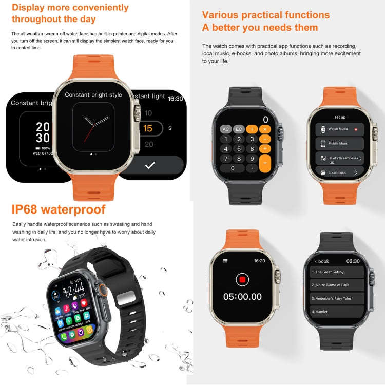 iW9 Ultra 2.04 inch Screen Smart Call Watch, BT Call / Heart Rate / Blood Pressure / Blood Oxygen...