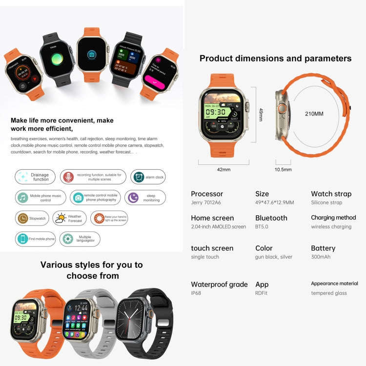 iW9 Ultra 2.04 inch Screen Smart Call Watch, BT Call / Heart Rate / Blood Pressure / Blood Oxygen...