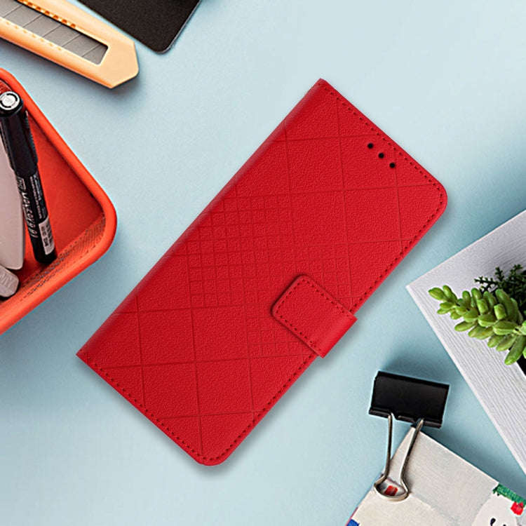 For Honor X6b Rhombic Grid Texture Leather Phone Case(Red)