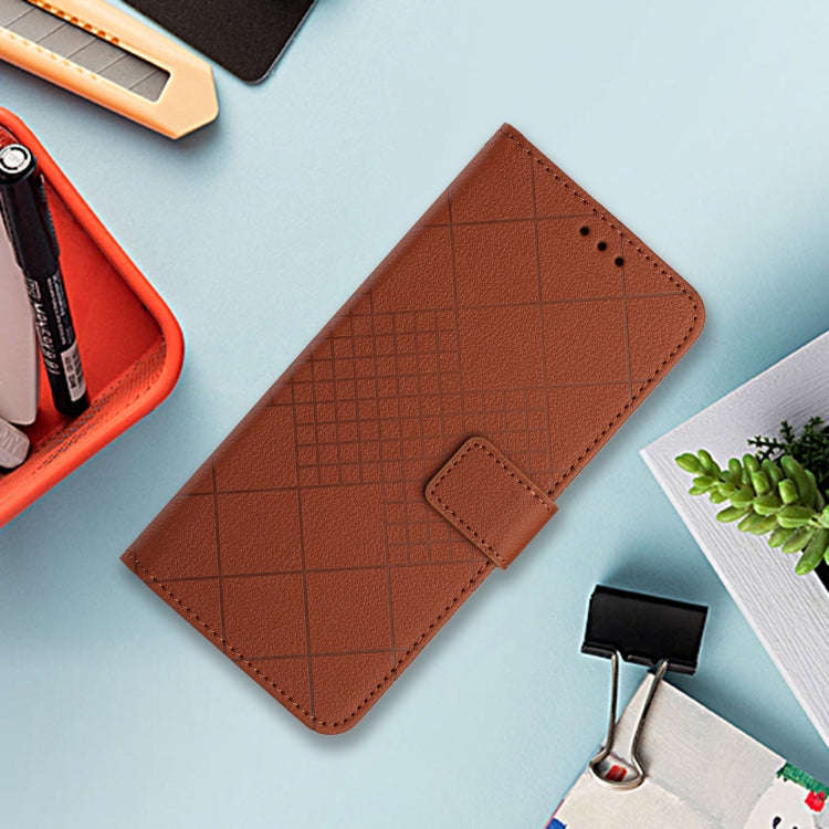 For Honor X6b Rhombic Grid Texture Leather Phone Case(Brown)