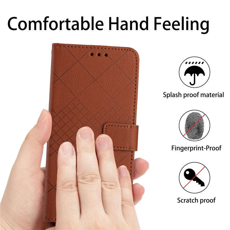 For Honor X6b Rhombic Grid Texture Leather Phone Case(Brown)