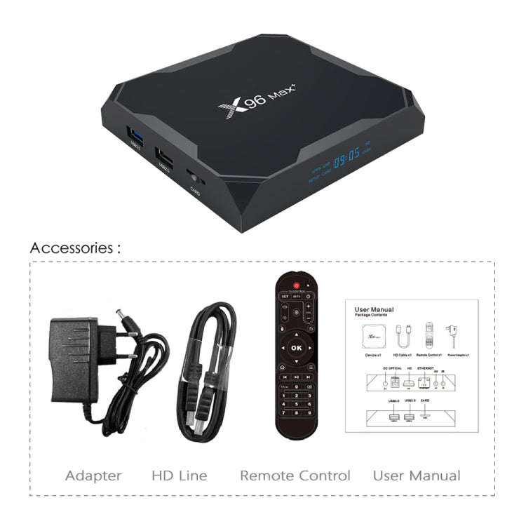 X96 max+ 4K Smart TV Box with Remote Control, Android 9.0, Amlogic S905X3 Quad-Core Cortex-A55,2G...