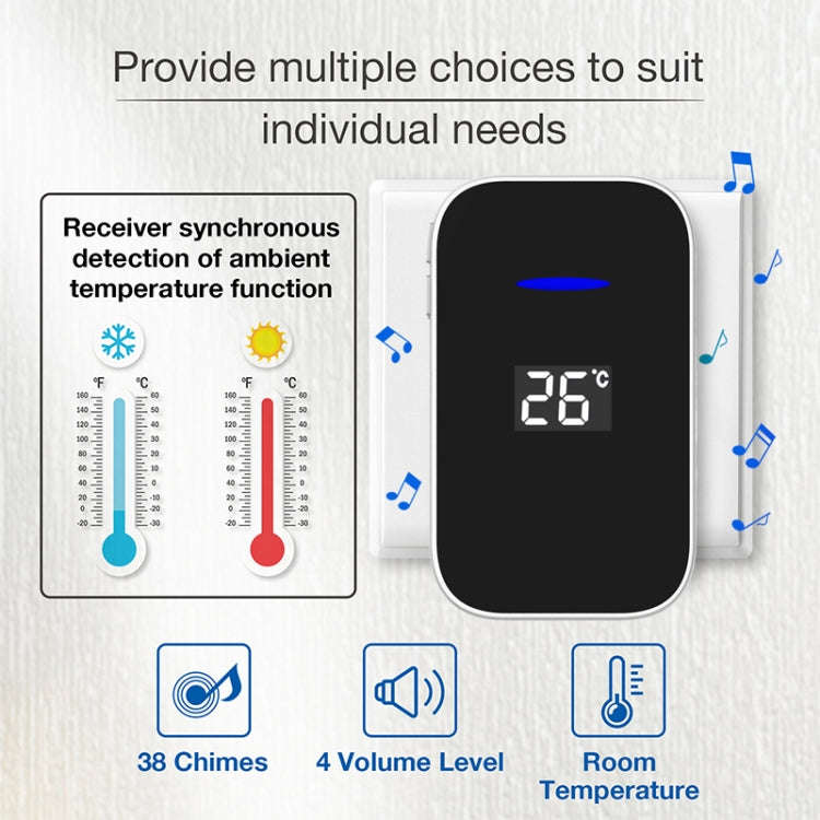 C302B One to One Home Wireless Doorbell Temperature Digital Display Remote Control Elderly Pager,...