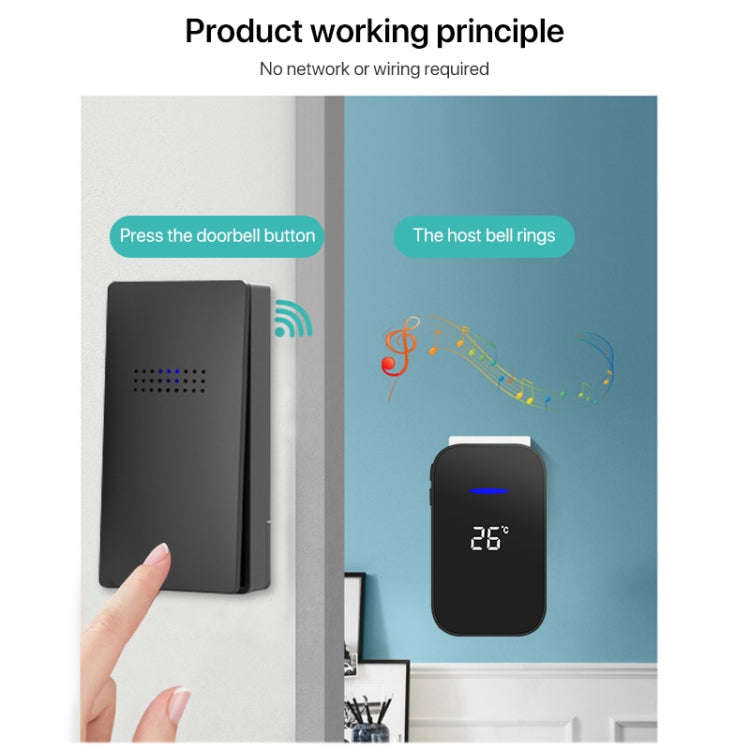 C302B One to Two Home Wireless Doorbell Temperature Digital Display Remote Control Elderly Pager,...