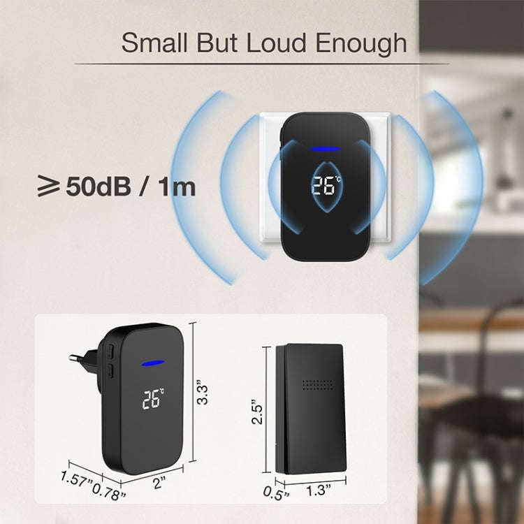 C302B One to Two Home Wireless Doorbell Temperature Digital Display Remote Control Elderly Pager,...