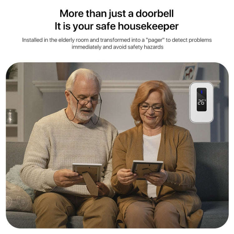 C303B One to One Home Wireless Doorbell Temperature Digital Display Remote Control Elderly Pager,...
