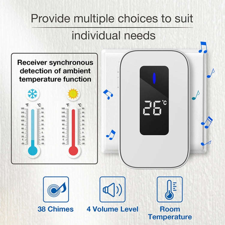 C303B One to Two Home Wireless Doorbell Temperature Digital Display Remote Control Elderly Pager,...