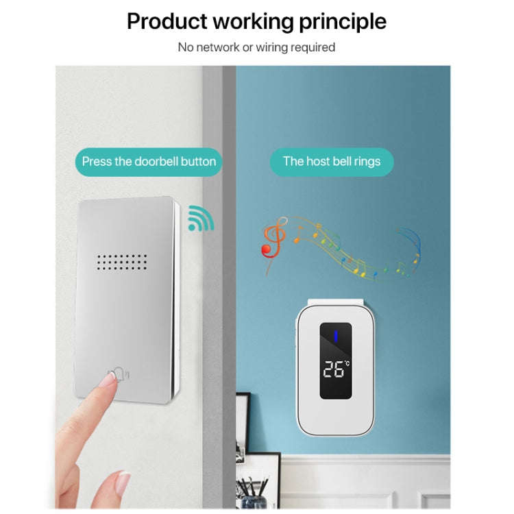 C303B One to Two Home Wireless Doorbell Temperature Digital Display Remote Control Elderly Pager,...