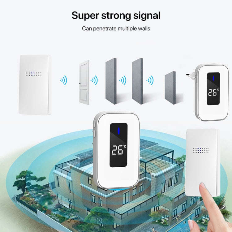 C303B One to Two Home Wireless Doorbell Temperature Digital Display Remote Control Elderly Pager,...