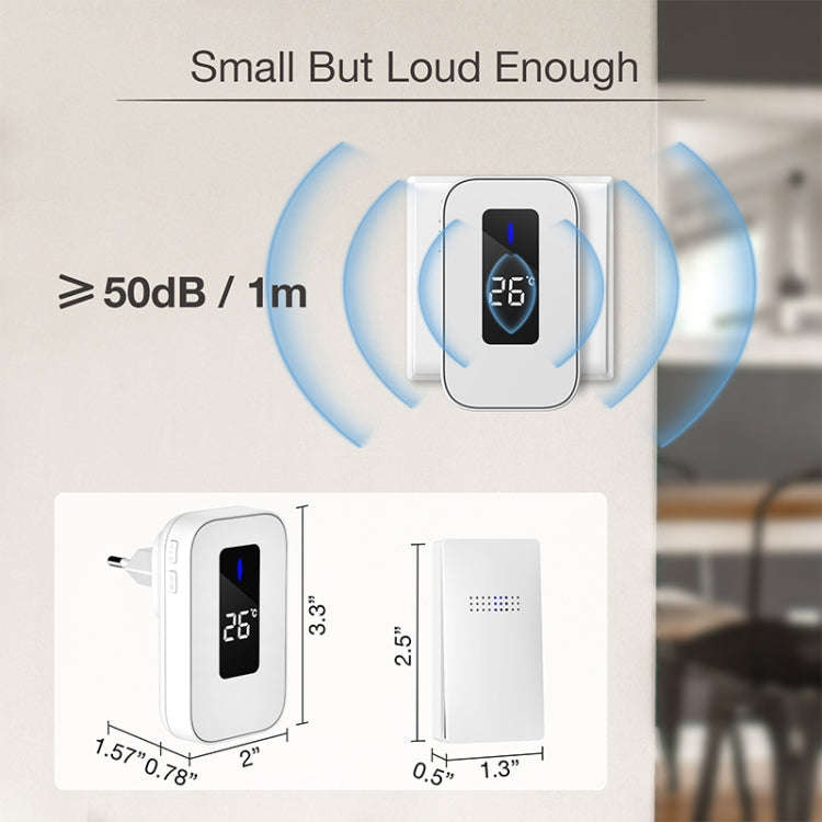 C303B One to Two Home Wireless Doorbell Temperature Digital Display Remote Control Elderly Pager,...