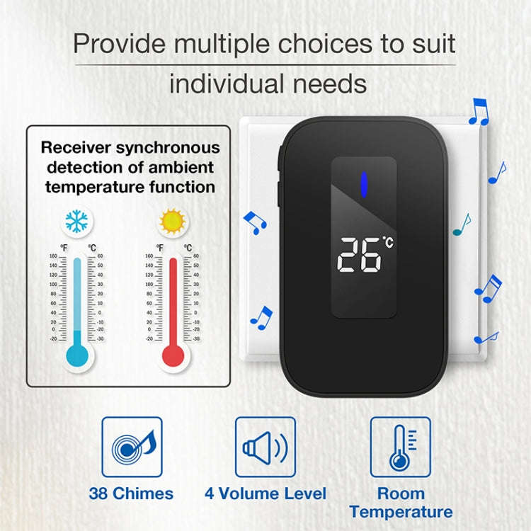 C303B One to Two Home Wireless Doorbell Temperature Digital Display Remote Control Elderly Pager,...