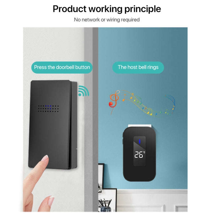C303B One to Two Home Wireless Doorbell Temperature Digital Display Remote Control Elderly Pager,...