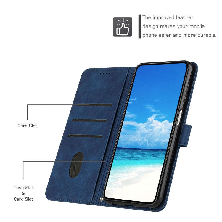 For Motorola Edge 5G 2024 Skin Feel Heart Embossed Leather Phone Case with Long Lanyard(Blue)