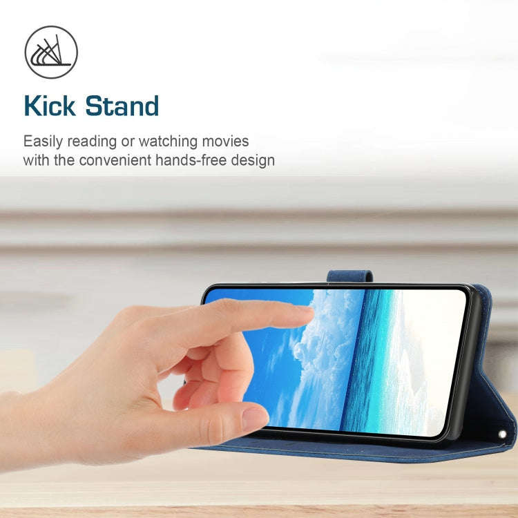 For Motorola Edge 5G 2024 Skin Feel Heart Embossed Leather Phone Case with Long Lanyard(Blue)
