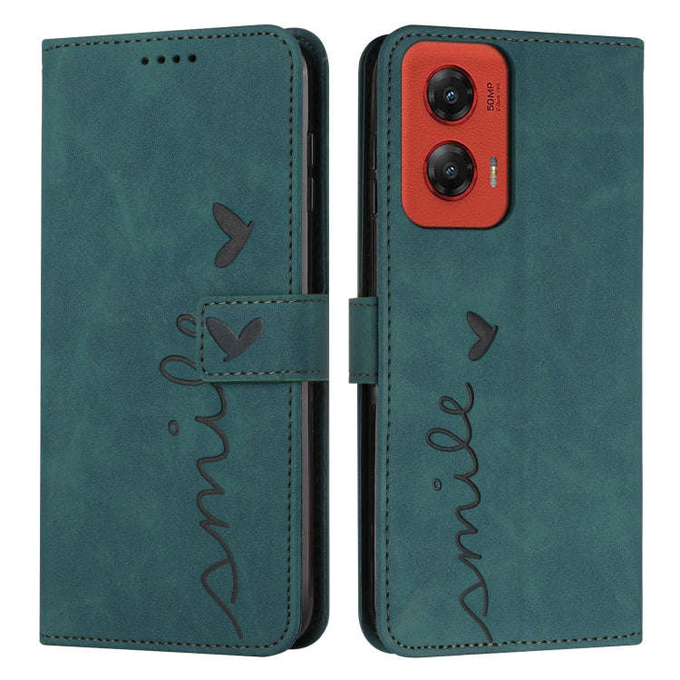 For Motorola Moto G Stylus 5G 2024 Skin Feel Heart Embossed Leather Phone Case with Long Lanyard(...