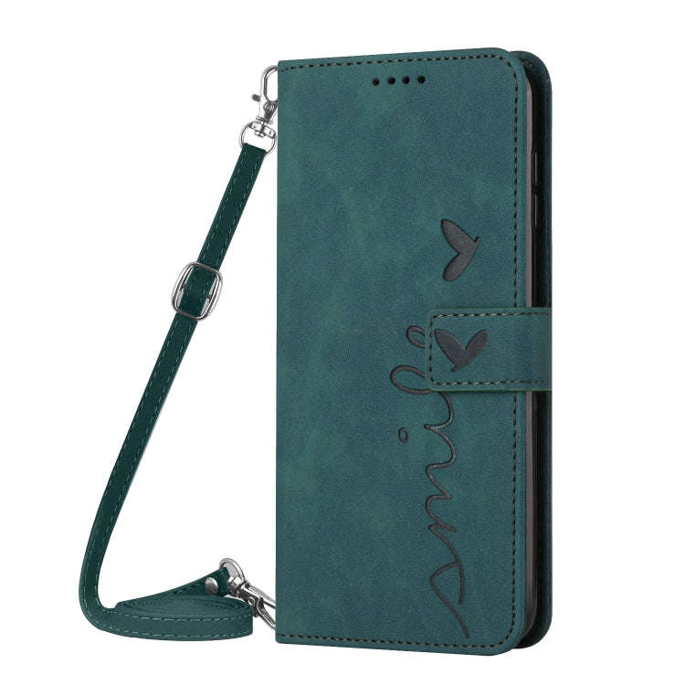 For Motorola Moto G Stylus 5G 2024 Skin Feel Heart Embossed Leather Phone Case with Long Lanyard(...