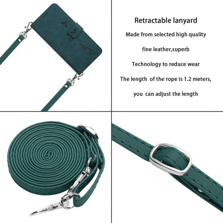For Motorola Moto G Stylus 5G 2024 Skin Feel Heart Embossed Leather Phone Case with Long Lanyard(...