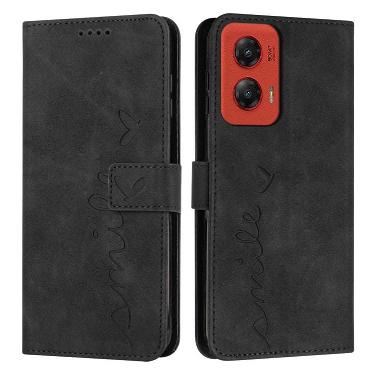 For Motorola Moto G Stylus 5G 2024 Skin Feel Heart Embossed Leather Phone Case with Long Lanyard(...