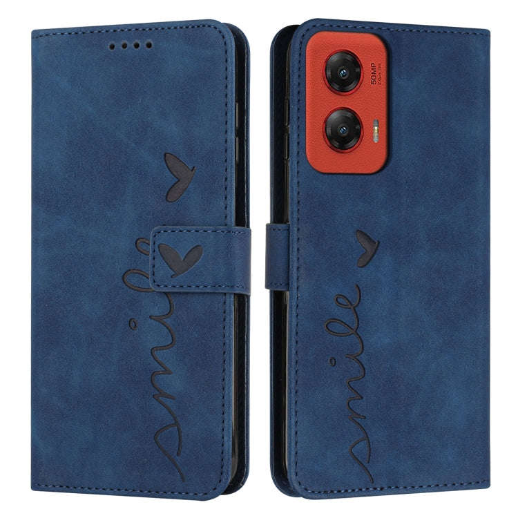 For Motorola Moto G Stylus 5G 2024 Skin Feel Heart Embossed Leather Phone Case with Long Lanyard(...