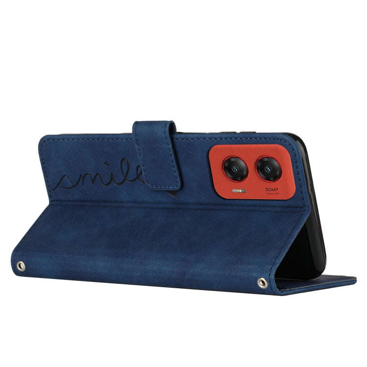 For Motorola Moto G Stylus 5G 2024 Skin Feel Heart Embossed Leather Phone Case with Long Lanyard(...