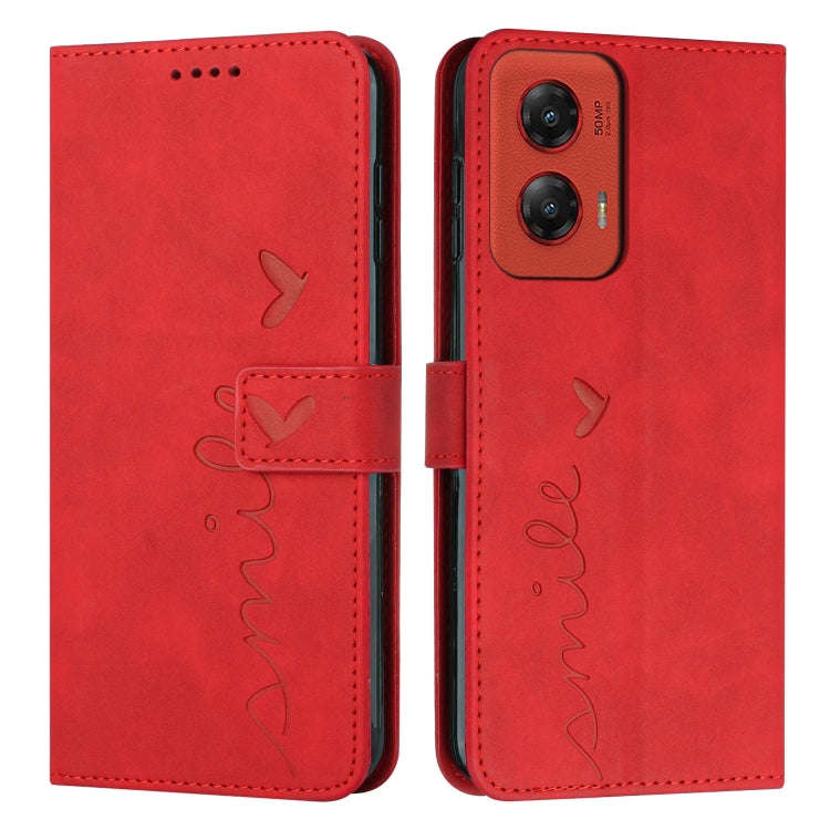 For Motorola Moto G Stylus 5G 2024 Skin Feel Heart Embossed Leather Phone Case with Long Lanyard(...