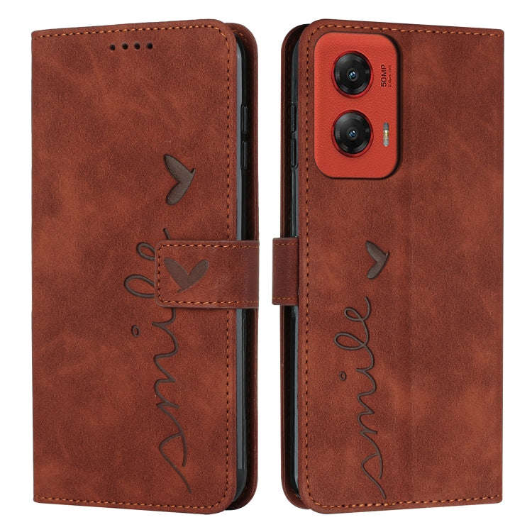 For Motorola Moto G Stylus 5G 2024 Skin Feel Heart Embossed Leather Phone Case with Long Lanyard(...