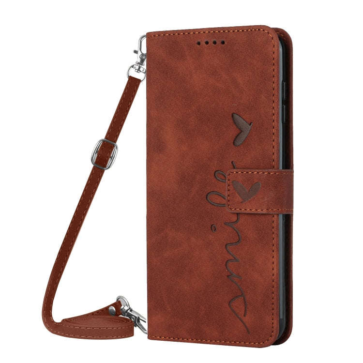 For Motorola Moto G Stylus 5G 2024 Skin Feel Heart Embossed Leather Phone Case with Long Lanyard(...