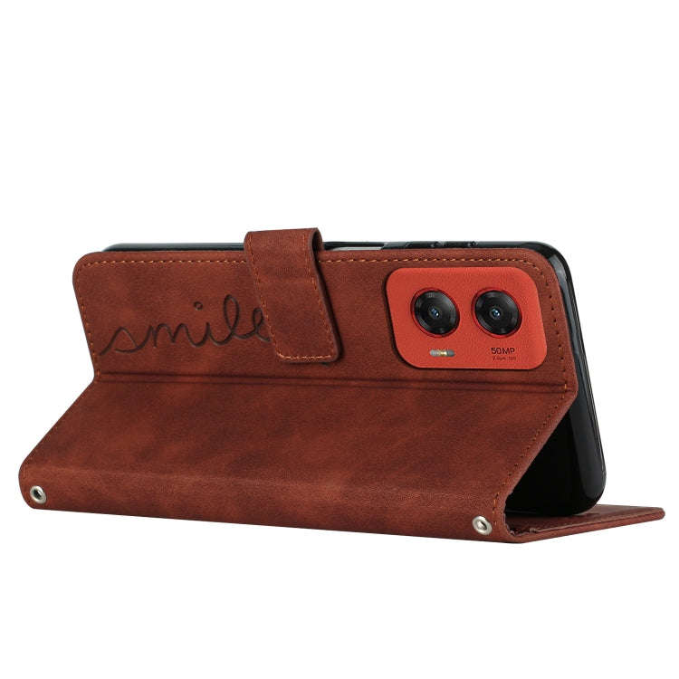 For Motorola Moto G Stylus 5G 2024 Skin Feel Heart Embossed Leather Phone Case with Long Lanyard(...
