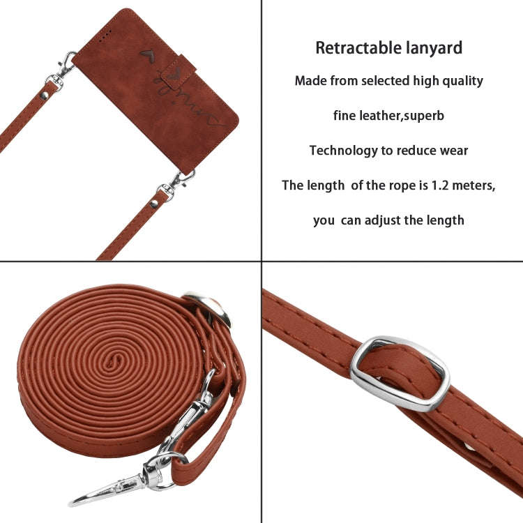 For Motorola Moto G Stylus 5G 2024 Skin Feel Heart Embossed Leather Phone Case with Long Lanyard(...