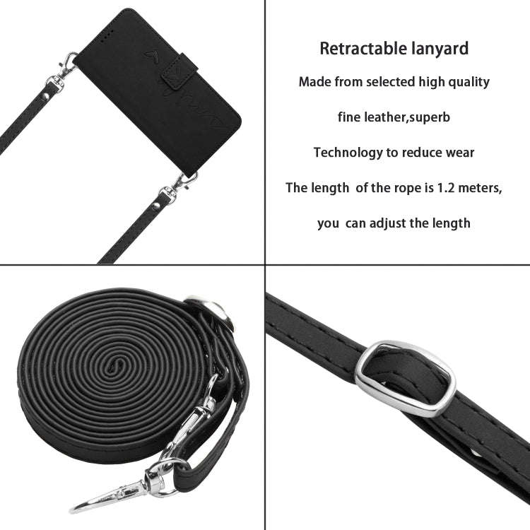 For Motorola Moto X50 Ultra Skin Feel Heart Embossed Leather Phone Case with Long Lanyard(Black)
