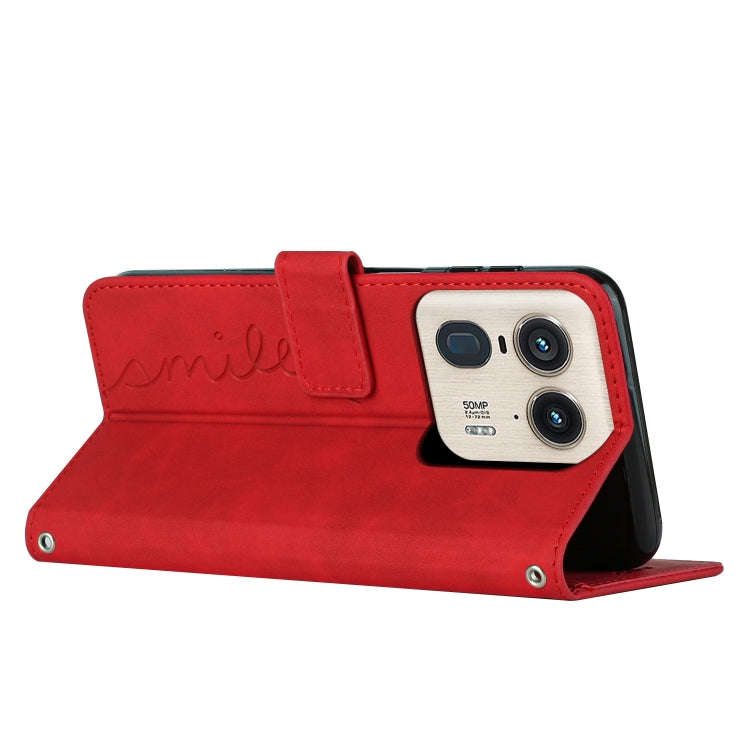 For Motorola Moto X50 Ultra Skin Feel Heart Embossed Leather Phone Case with Long Lanyard(Red)