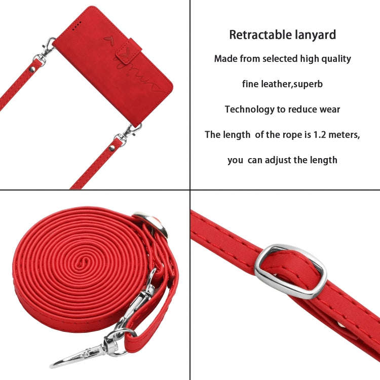 For Motorola Moto X50 Ultra Skin Feel Heart Embossed Leather Phone Case with Long Lanyard(Red)