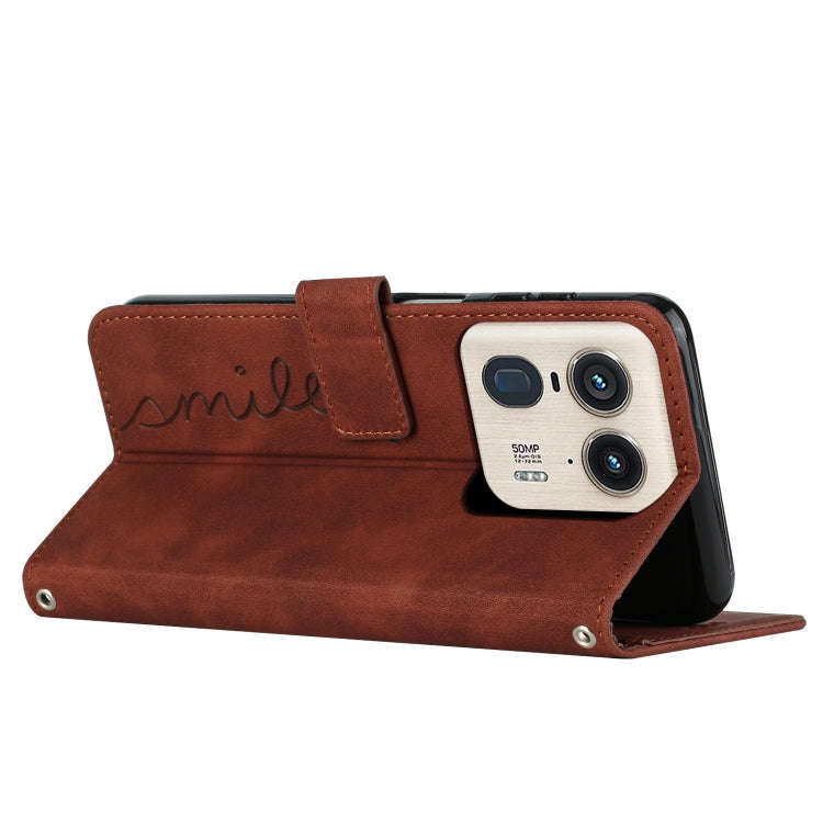 For Motorola Moto X50 Ultra Skin Feel Heart Embossed Leather Phone Case with Long Lanyard(Brown)
