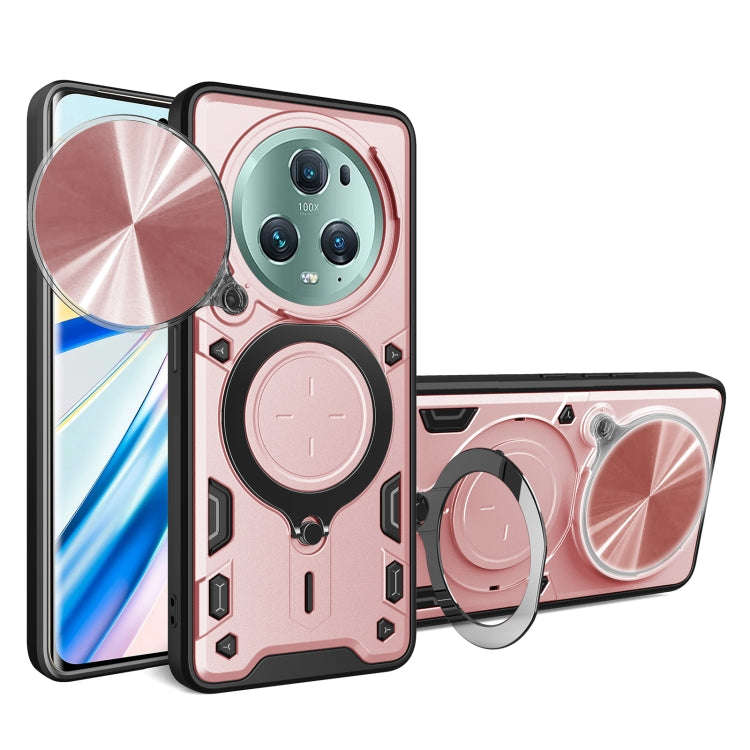 For Honor Magic5 Pro CD Texture Sliding Camshield Magnetic Holder Phone Case(Pink)