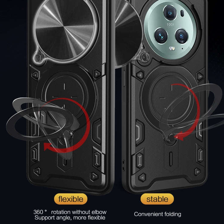 For Honor Magic5 Pro CD Texture Sliding Camshield Magnetic Holder Phone Case(Black)