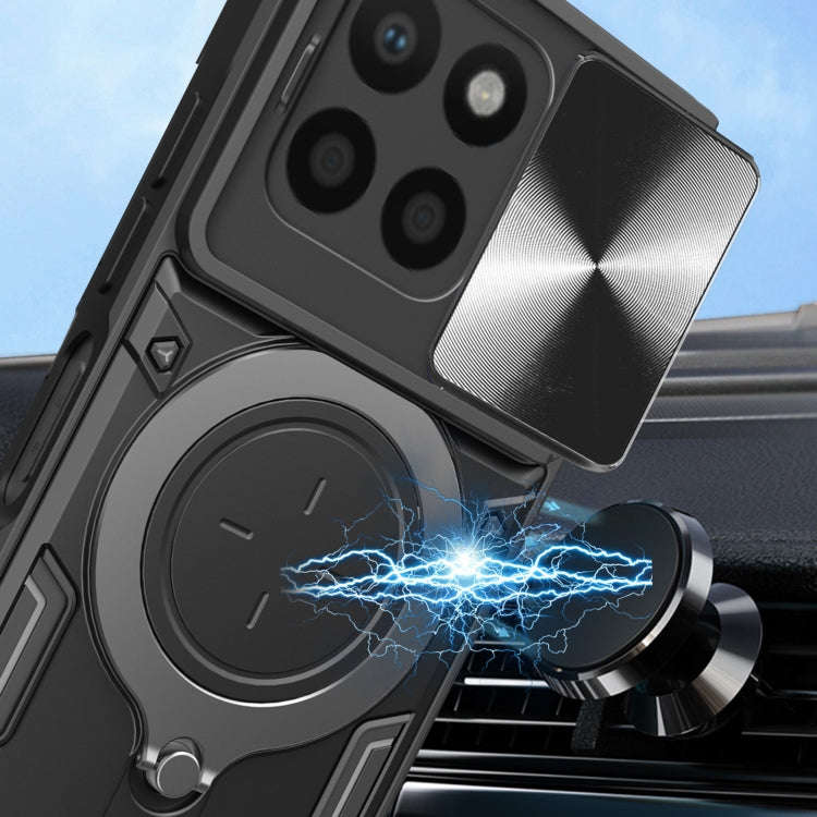 For Honor X8 5G / X6 4G CD Texture Sliding Camshield Magnetic Holder Phone Case(Black)