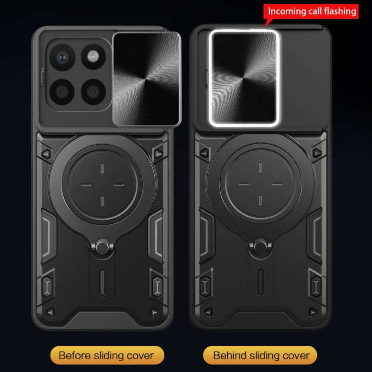 For Honor X8 5G / X6 4G CD Texture Sliding Camshield Magnetic Holder Phone Case(Black)