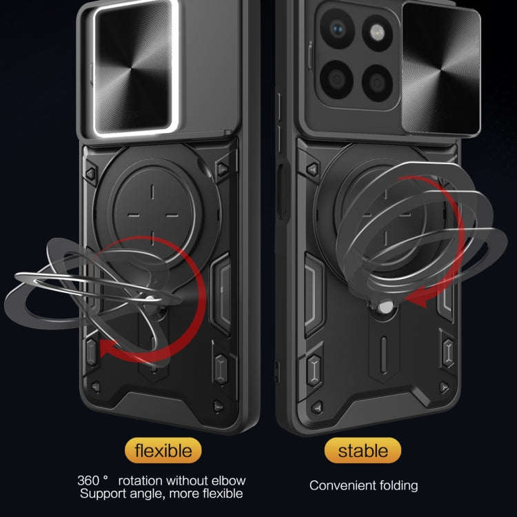 For Honor X8 5G / X6 4G CD Texture Sliding Camshield Magnetic Holder Phone Case(Blue)