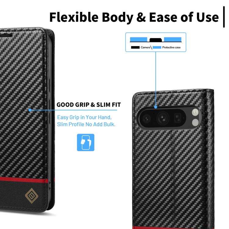 For Google Pixel 10 Pro XL LC.IMEEKE Carbon Fiber Leather Phone Case(Horizontal Black)