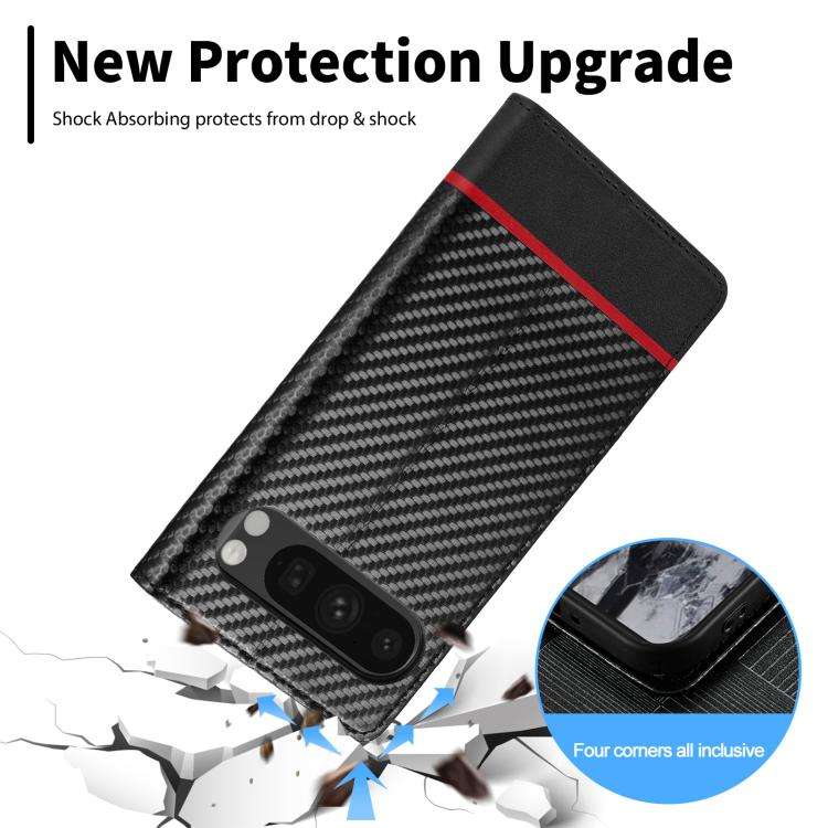 For Google Pixel 10 Pro XL LC.IMEEKE Carbon Fiber Leather Phone Case(Horizontal Black)