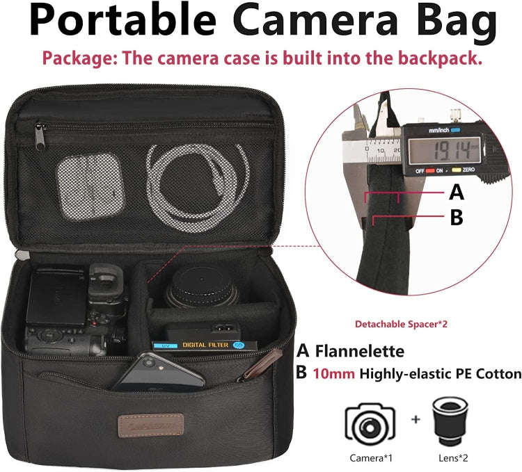 Cwatcun D78 Camera Laptop Backpack Bag With Detachable Insert Camera Case(Black)