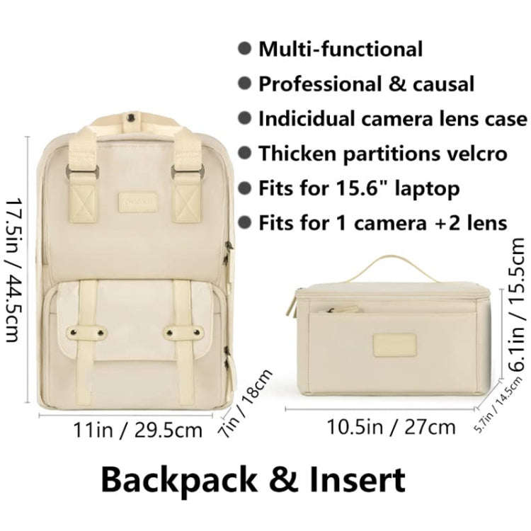Cwatcun D78 Camera Laptop Backpack Bag With Detachable Insert Camera Case(Creamy White)