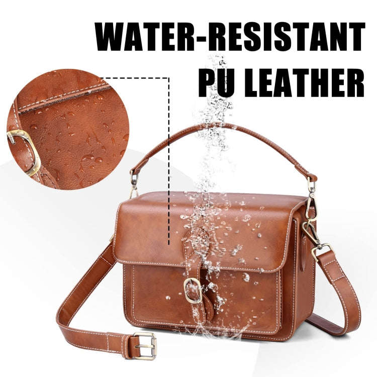 Cwatcun D80 Retro Leather Camera Shoulder Bag, Size:25.5 x 18.5 x 12.5cm Cow Leather Medium(Brown)
