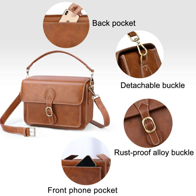 Cwatcun D80 Retro Leather Camera Shoulder Bag, Size:25.5 x 18.5 x 12.5cm Cow Leather Medium(Brown)