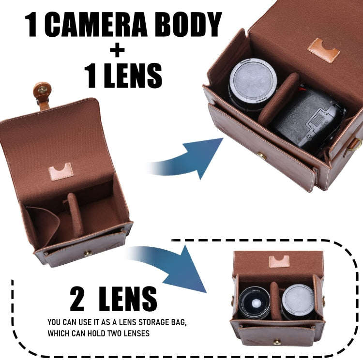 Cwatcun D80 Retro Leather Camera Shoulder Bag, Size:25.5 x 18.5 x 12.5cm Cow Leather Medium(Brown)