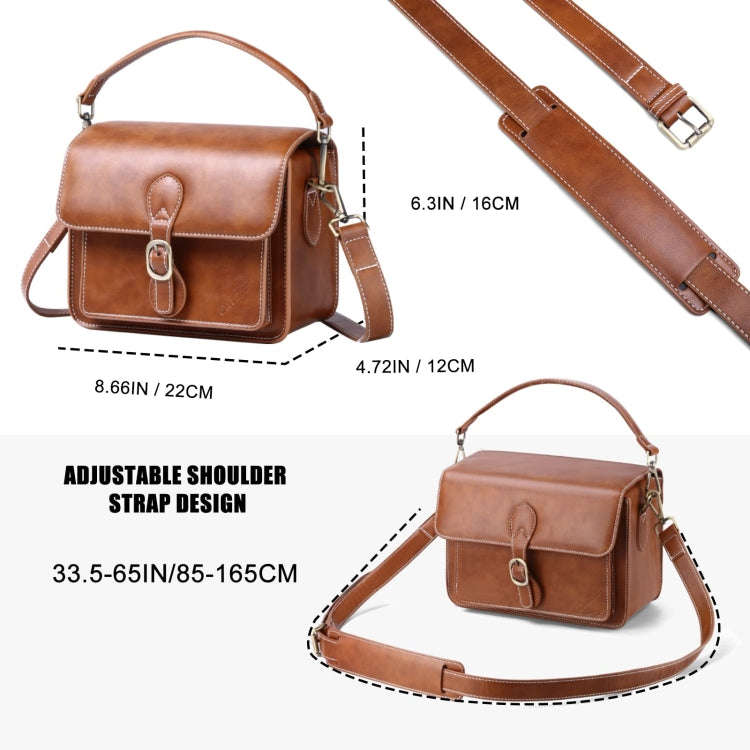 Cwatcun D80 Retro Leather Camera Shoulder Bag, Size:25.5 x 18.5 x 12.5cm Cow Leather Medium(Brown)