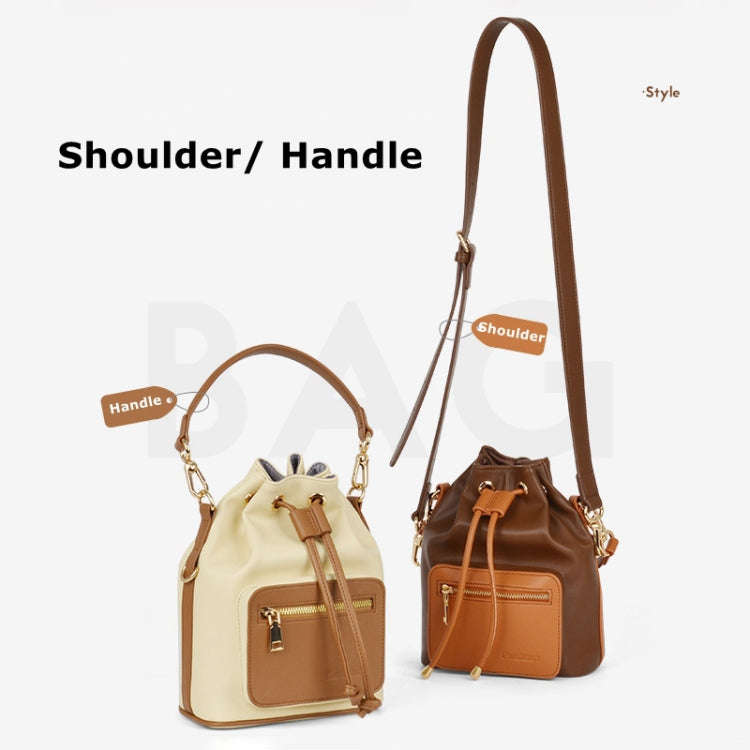 Cwatcun D82 Bundle Drawstring Lens Bag PU Crossbody Camera Bag(Beige)