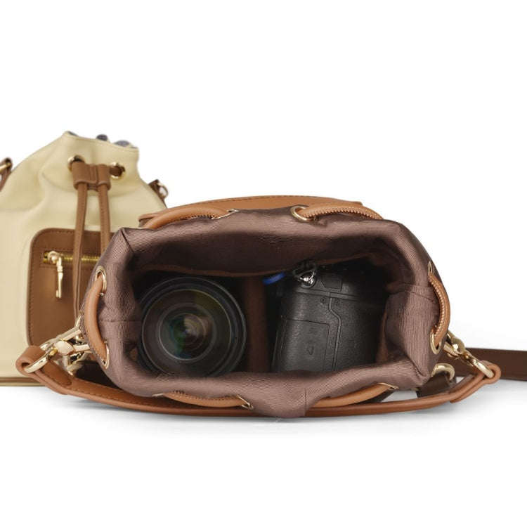 Cwatcun D82 Bundle Drawstring Lens Bag PU Crossbody Camera Bag(Coffee)